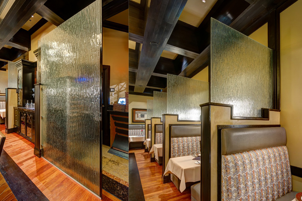 Deep Rain glass dividers at Silver Reef Casino Steakhouse by Nathan Allan Glass Studios