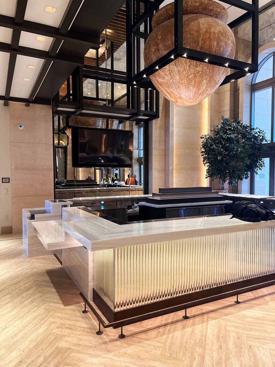 Bar Fluted Glass Torques decorative glass partition for Cache Creek Casino by Nathan Allan Glass Studios