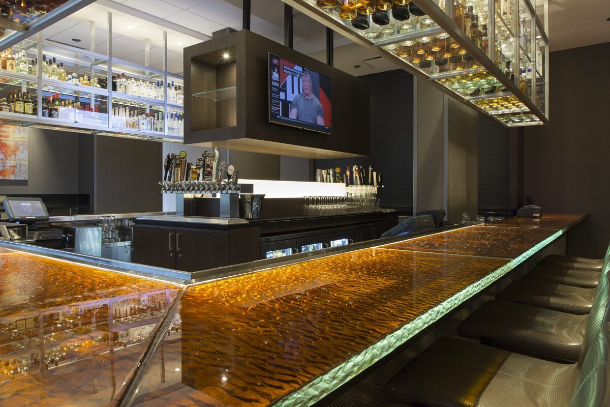 decorative glass bar top by Nathan Allan Glass Studios