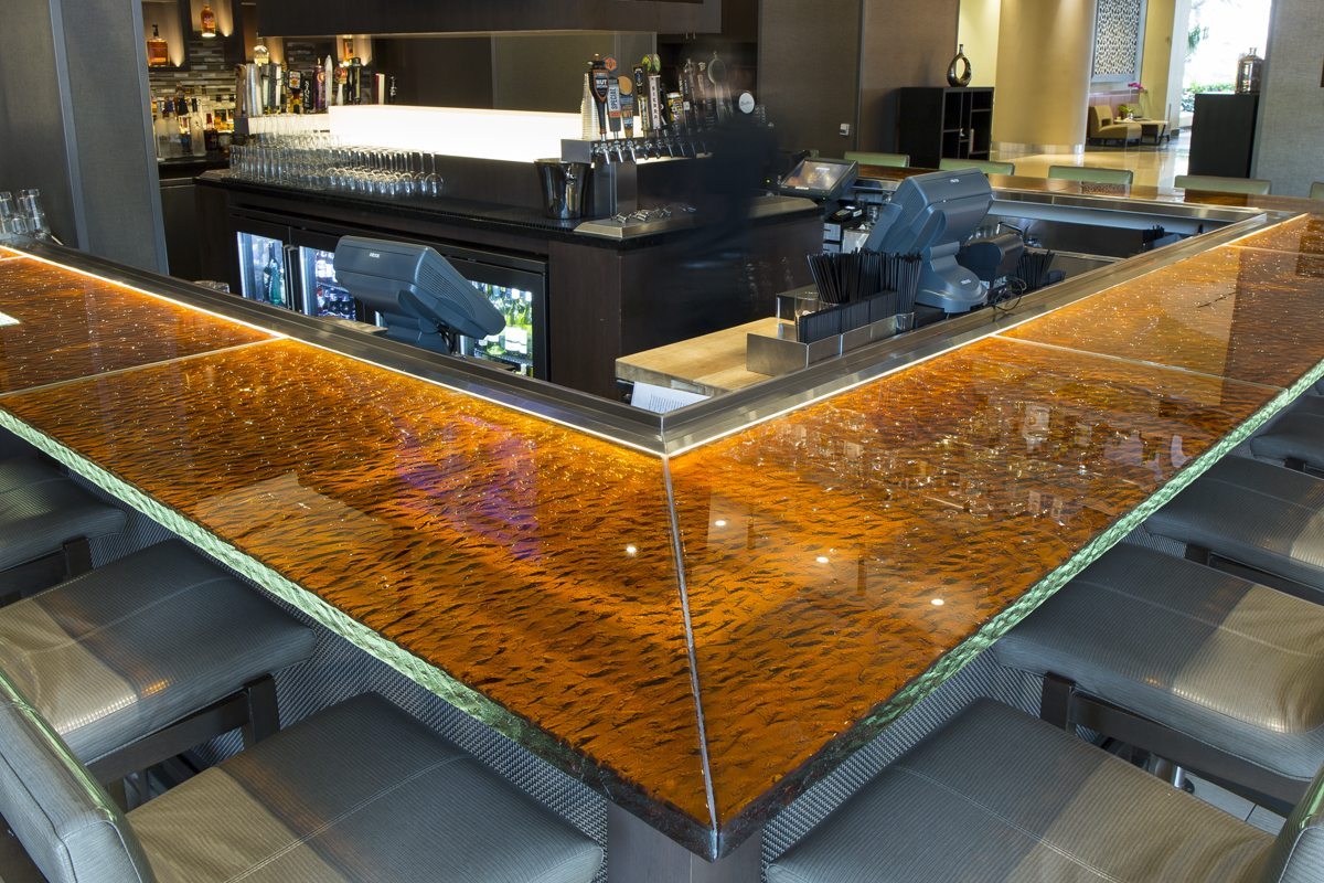 decorative glass bar top by Nathan Allan Glass Studios