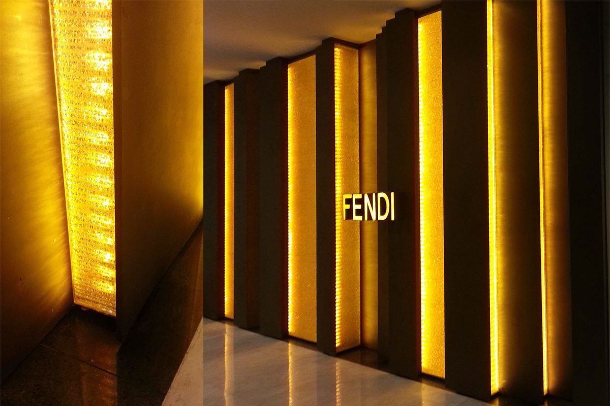 crystal cognac decorative glass wall lighting for Fendi by Nathan Allan Glass Studios