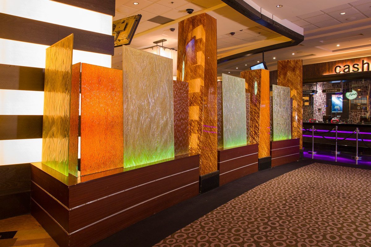 willow decorative glass dividers at Planet Hollywood by Nathan Allan Glass Studios