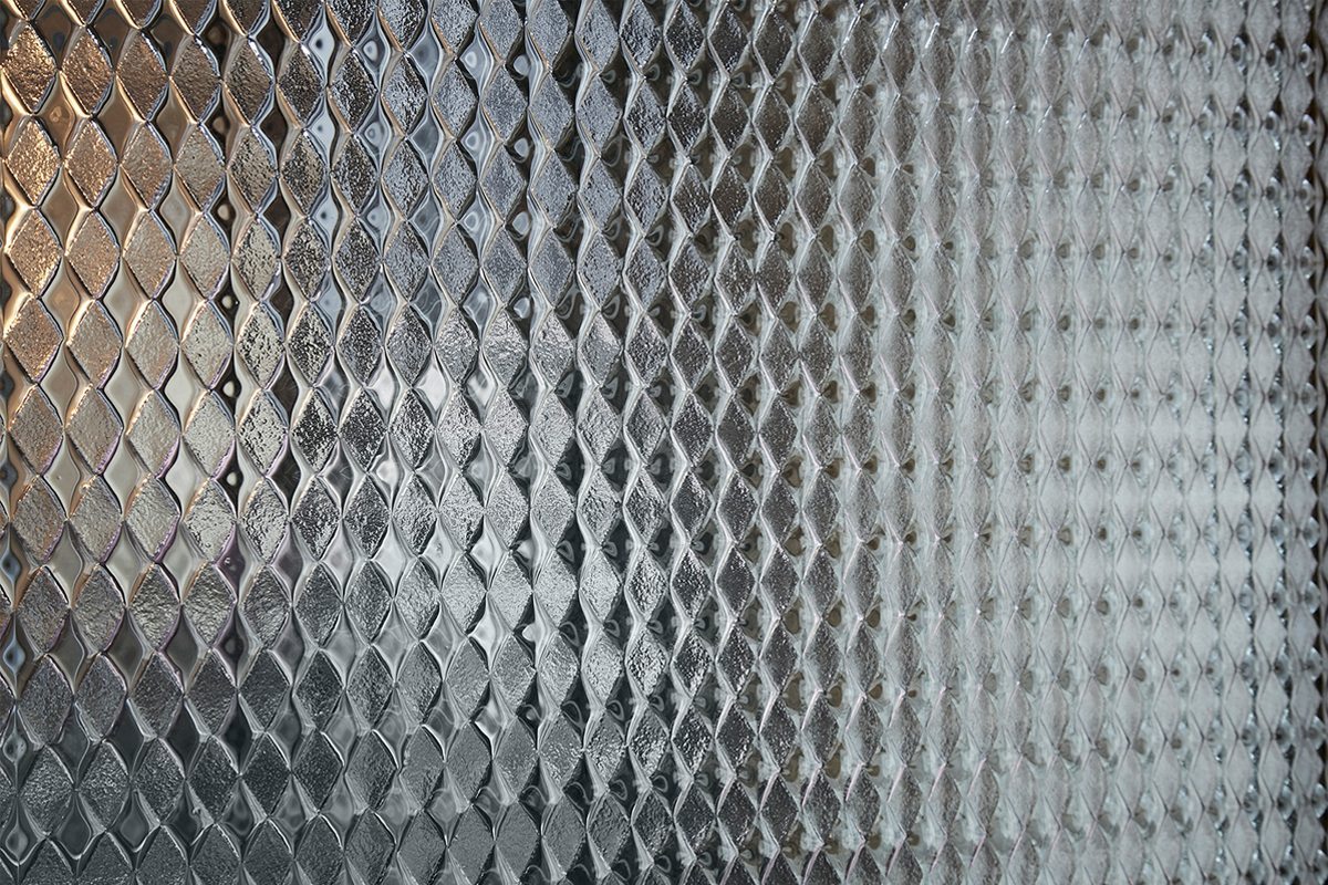 Jewel textured glass partitions for Ludlow House, NY by Nathan Allan Glass Studios