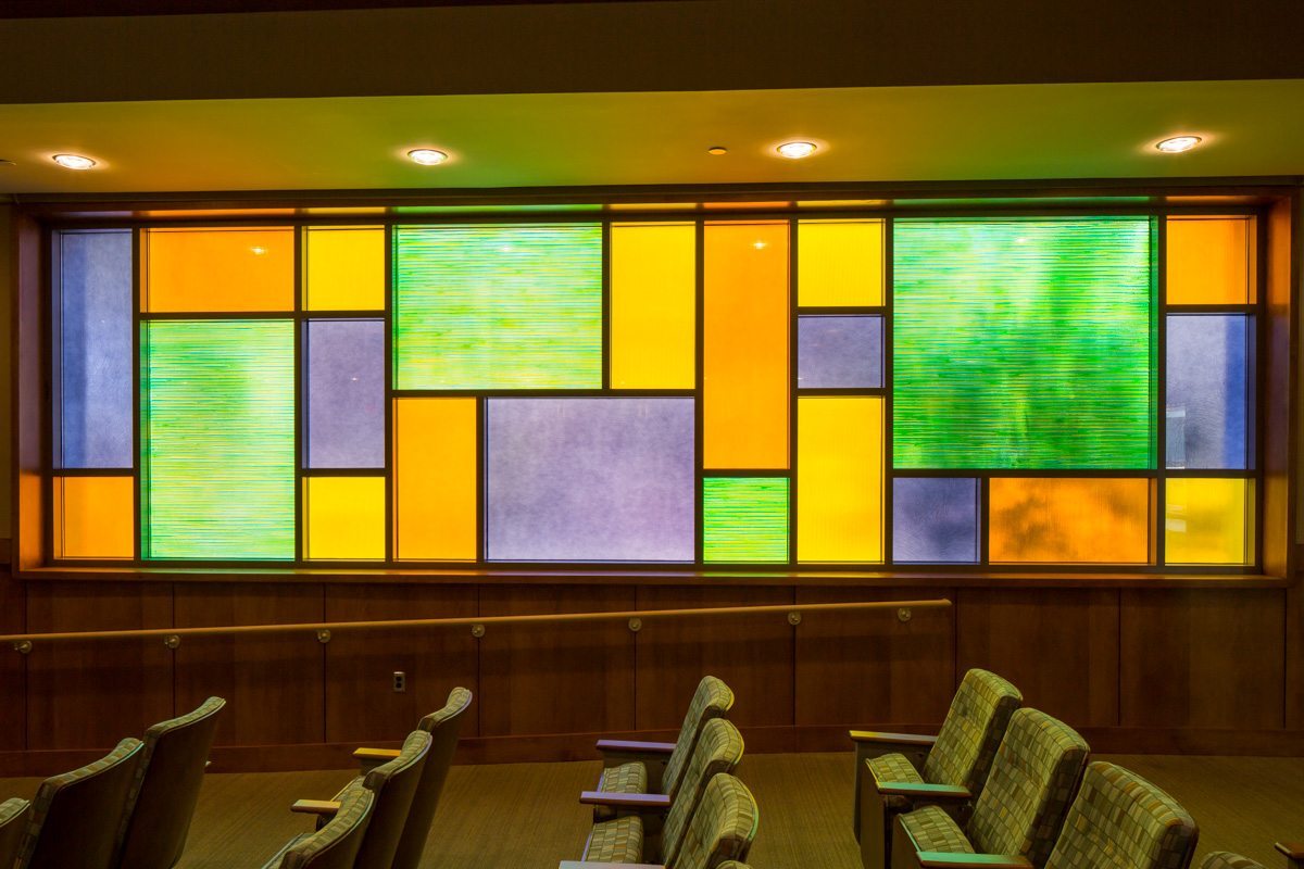 Torques decorative glass partition for Cache Creek Casino by Nathan Allan Glass Studios